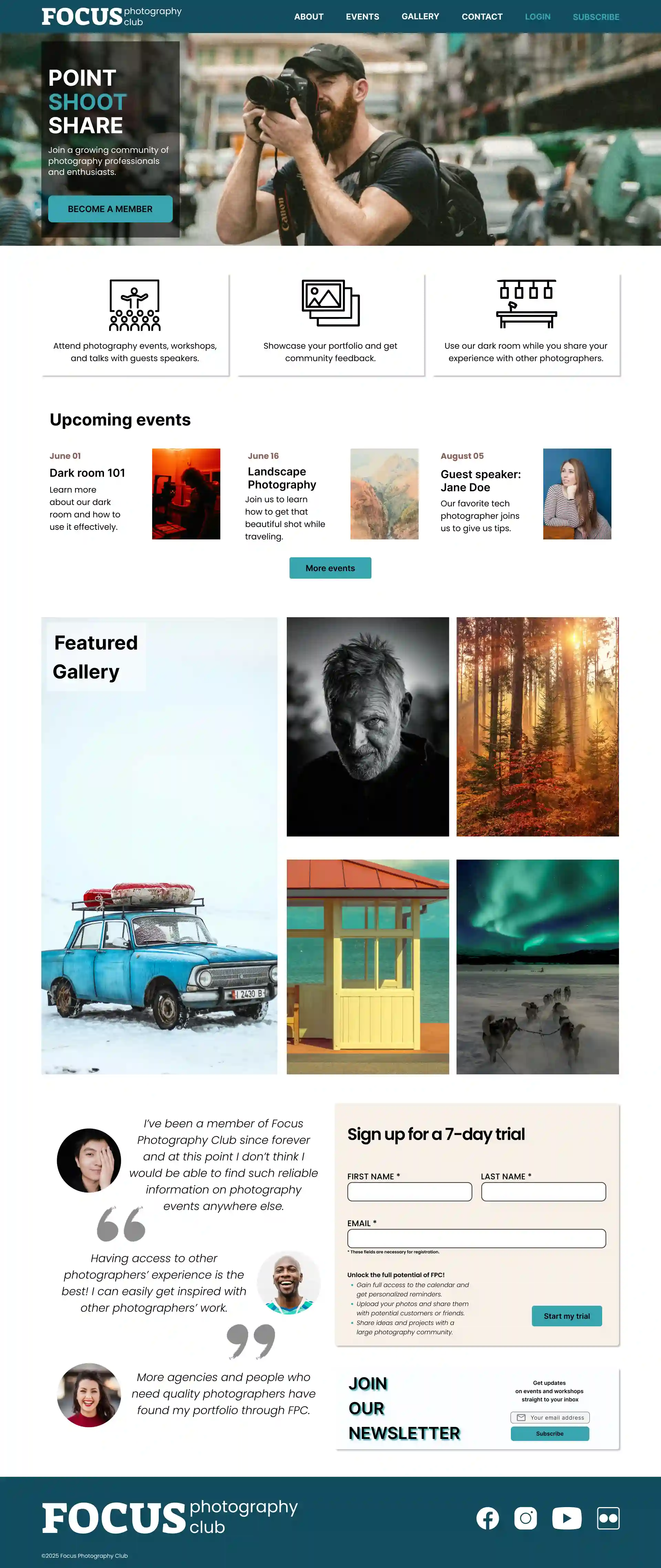 Focus Photography Club landing page design preview